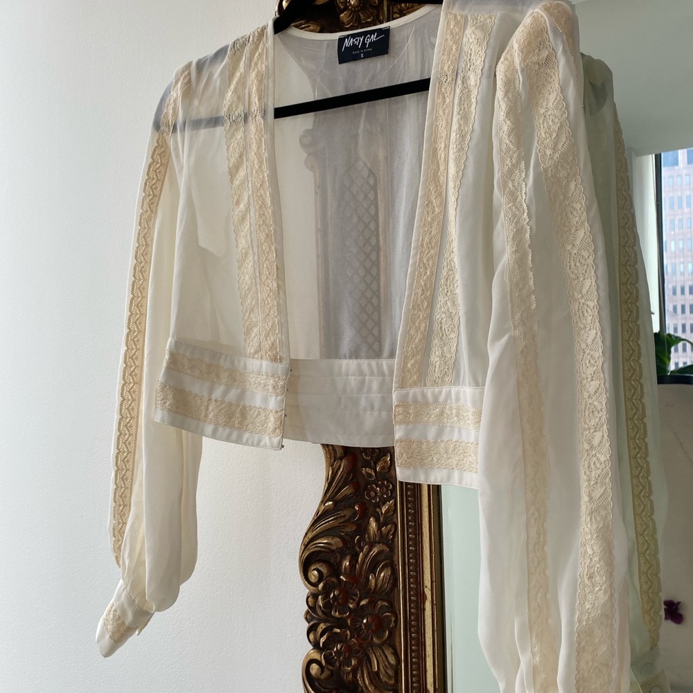 Sheer lace and chiffon top